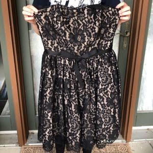 Layered Black Lace, flared, midi dress.